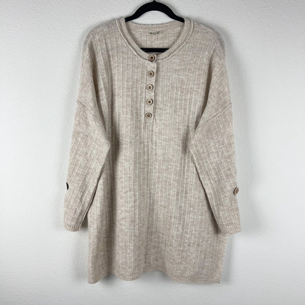 Free People Around The Clock Sweater Women Small Ribbed Oversized Lagenlook Boho